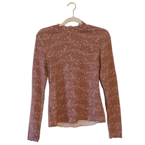 Buckle Spring Floral Long Sleeve Lettuce Trim Textured Mauve Top Women’s Medium - Picture 2 of 7